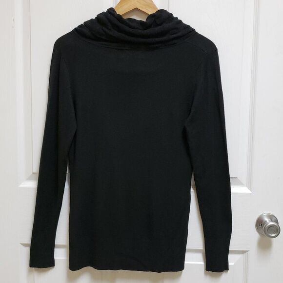 Cyrus Sweater Womens L Black Lyocell Silk Textured Stretch Knit Cowl Witchy Boho - Picture 2 of 9